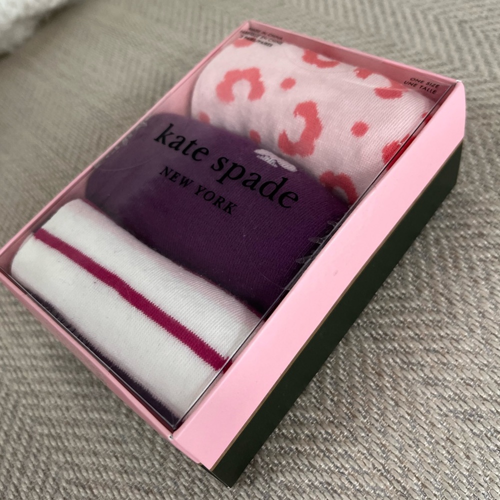 Kate Spade Socks - 3 pair boxed set- Pink, Plum & Magenta Multi- stripe
